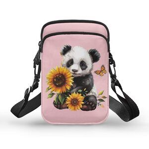 2357 Sunflower Panda Small Crossbody Bags with Adjustable Strap, Cute Mini